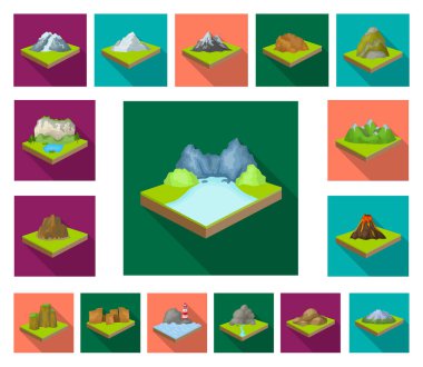 Dağlar, büyük kutsal kişilerin resmi içinde set koleksiyonu tasarım için düz. Dünya vektör izometrik sembol stok web Çizim yüzeyi.