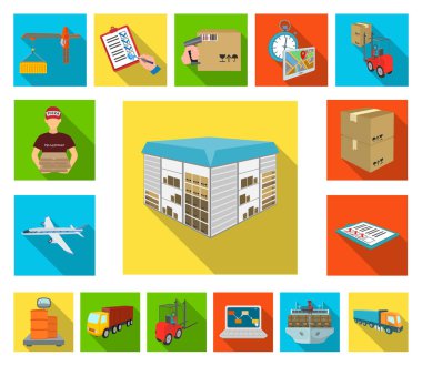 Lojistik ve teslim düz simgeler set koleksiyonu tasarım için. Taşıtlar ve donatımı izometrik vektör simge stok web çizim.