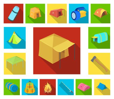 Çadır çeşitleri set koleksiyonu tasarım için simgeleri düz. Resimde web geçici barınak ve vektör simge stok konut.