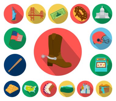 ABD ülke set koleksiyonu tasarım için düz simgeler. Sembol stok web illüstrasyon vektör seyahat ve konumlar.