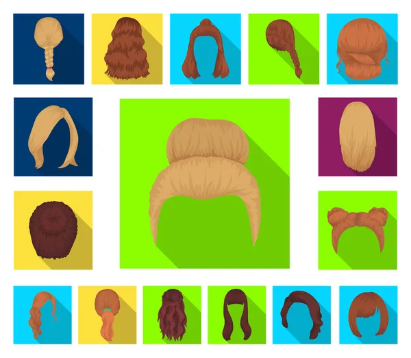 女性发型扁平图标集为设计。时尚发型矢量符号股票网页插图. — 图库矢量图片