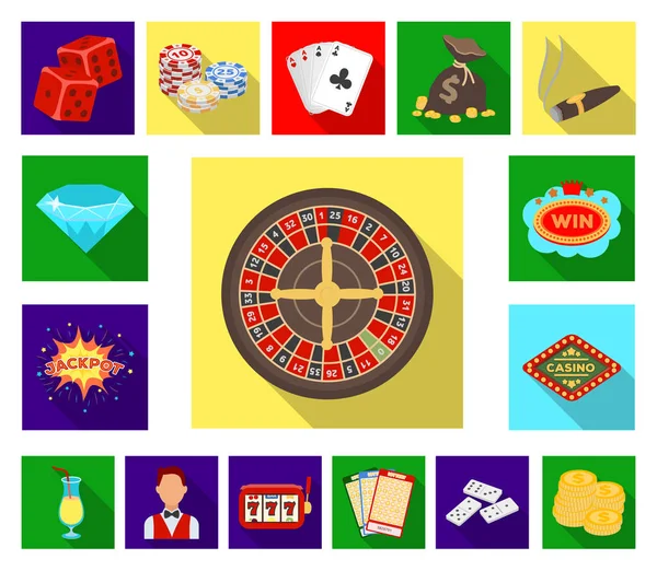 Casino en gokken plat pictogrammen in set collectie voor design. Casino en apparatuur symbool voorraad web vectorillustratie. — Stockvector