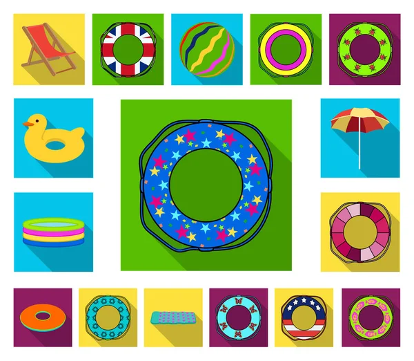 Ícones planos de círculo de natação multicoloridos na coleção de conjuntos para design. Ilustração diferente da teia do estoque do símbolo do vetor de lifebuoys . — Vetor de Stock