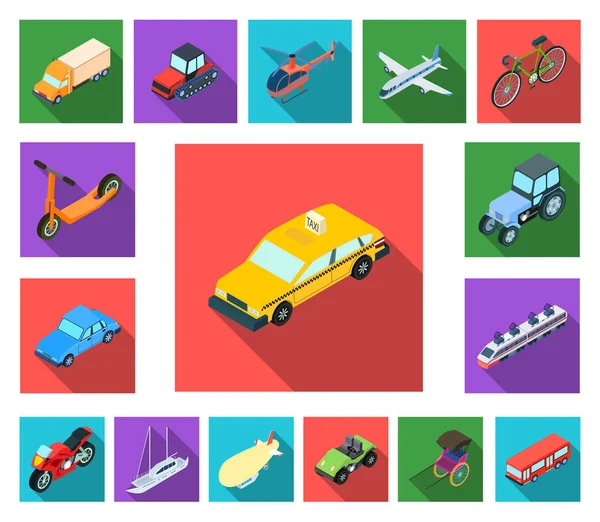 Verschillende soorten vervoer plat pictogrammen in set collectie voor design. Auto en schip isometrische symbool voorraad web vectorillustratie. — Stockvector