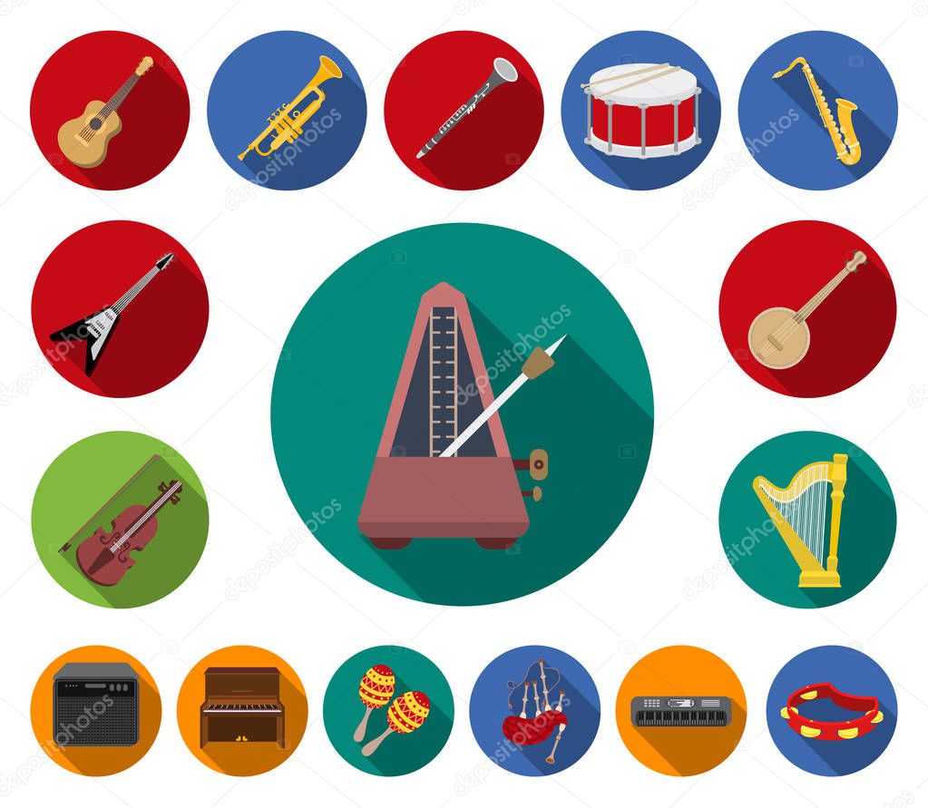 Musical instrument flat icons in set collection for design. String and Wind instrument vector symbol stock web illustration.