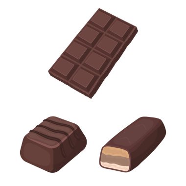 Çikolata ve lezzet logo yalıtılmış nesne. Çikolata ve yığın stok vektör çizim seti.