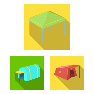 Çadır ve kamp işareti yalıtılmış nesne. Çadır ve orman hisse senedi vektör çizim topluluğu.