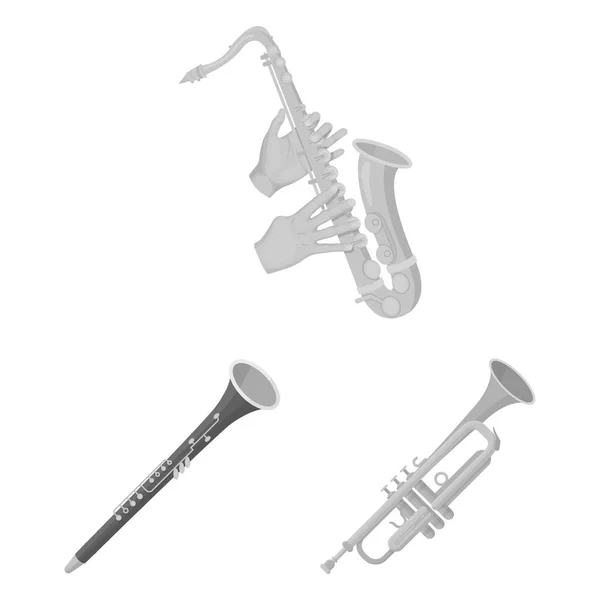 Diseño vectorial de trompeta y signo de latón. Colección de trompeta y saxofón símbolo de stock para web . — Vector de stock