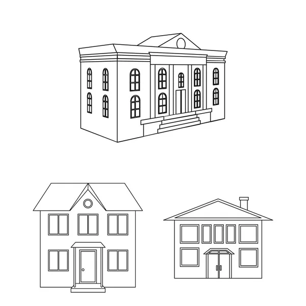 Diseño vectorial del edificio e icono de la ciudad. Conjunto de construcción e ilustración de vector de stock moderno . — Vector de stock