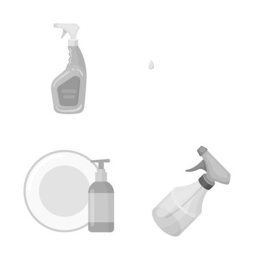 Püskürtücü ve sıvı logo yalıtılmış nesne. Püskürtücü ve pestisit hisse senedi vektör çizim.