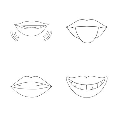 Vektör tasarımı öp ve gülümse sembolü. Öpücük ve web için seksi hisse senedi simgesi toplama.