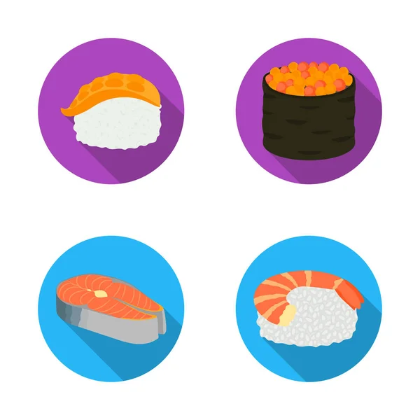 Projeto vetorial de sushi e sinal de peixe. Conjunto de sushi e símbolo de estoque de cozinha para web . — Vetor de Stock