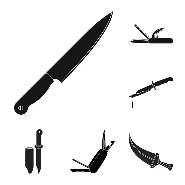 Diseño vectorial de cuchillo e icono de corte. Conjunto de cuchillo e icono de vector plano para stock . — Vector de stock