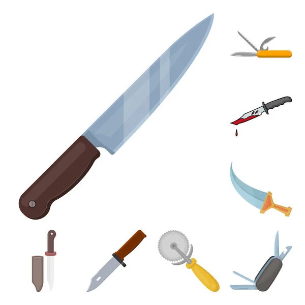 Ilustración vectorial de cuchillo y signo de corte. Juego de cuchillo e ilustración de vector de stock plano . — Vector de stock