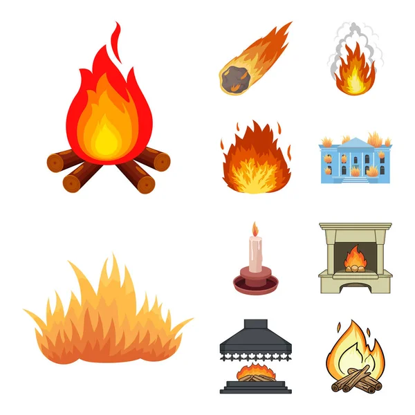 Ilustración vectorial del icono de fuego y llama. Juego de fuego y bola de fuego vector ilustración . — Archivo Imágenes Vectoriales