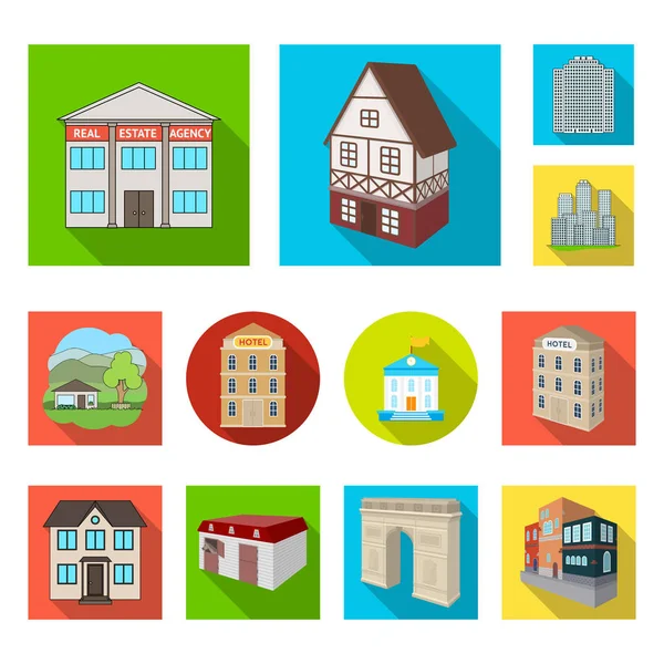 Diseño vectorial del edificio e icono de la ciudad. Conjunto de edificio y símbolo de stock de negocio para web . — Vector de stock