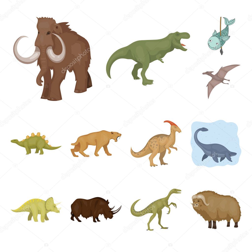 Isolated object of animal and character icon. Set of animal and ancient  stock symbol for web.