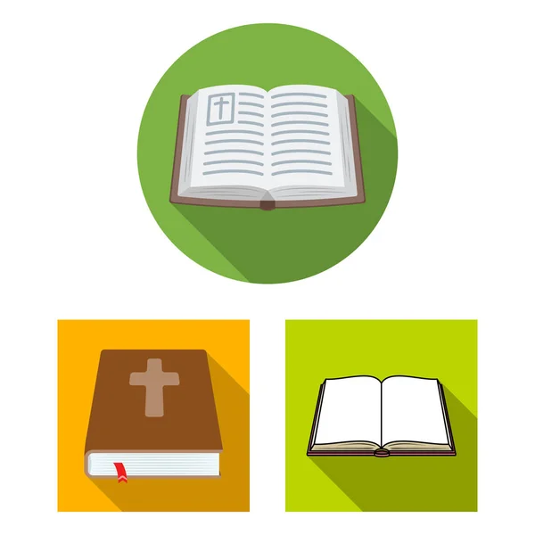 Illustrazione vettoriale di libro e simbolo cristiano. Set di libri e icone vettoriali sacre per magazzino . — Vettoriale Stock