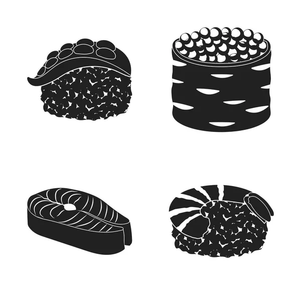 Ilustração vetorial de sushi e ícone de peixe. Conjunto de sushi e símbolo de estoque de cozinha para web . —  Vetores de Stock