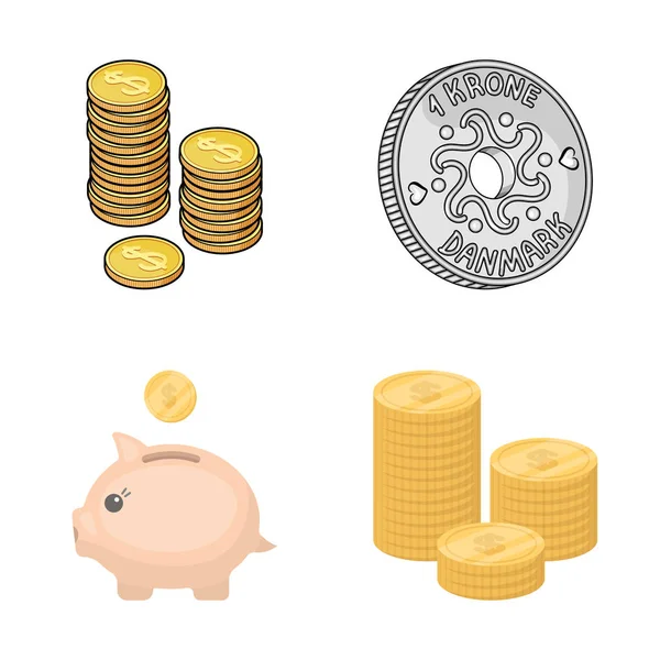 Vector ontwerp van munt en schat pictogram. Collectie van munt en geld voorraad vectorillustratie. — Stockvector