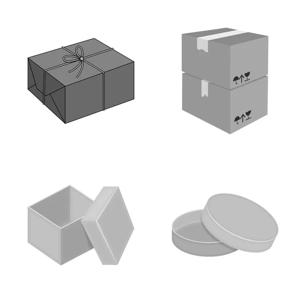 Векторная иллюстрация картона и знака доставки. Набор картонных и этикеточных векторных иллюстраций . — стоковый вектор