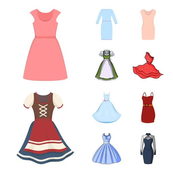 Vektor design klänning och kläder kännetecken. Samling av klänning och kvällen lager vektorillustration. — Stock vektor