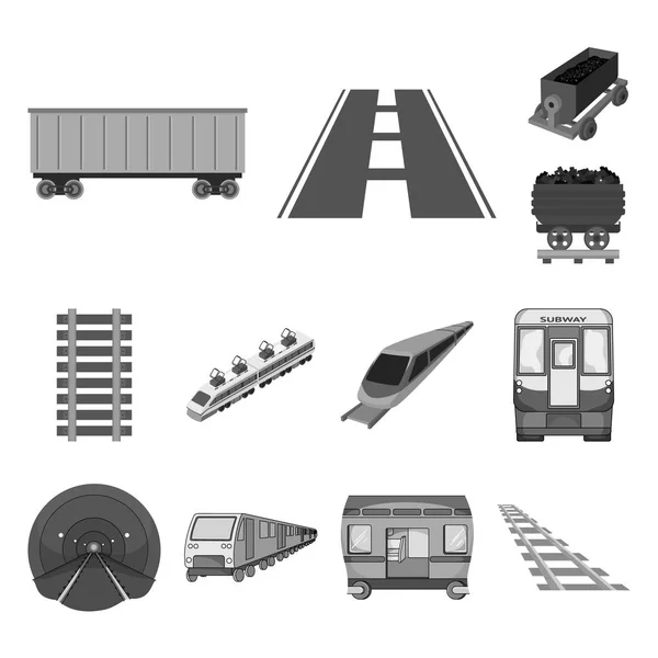Vektorillustration av järnväg och tåg ikonen. Samling av järnvägen och vägen aktiesymbol för webben. — Stock vektor