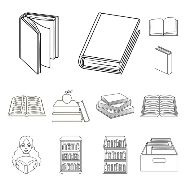 Geïsoleerde object van bibliotheek en leerboek logo. Set van bibliotheek en school aandelensymbool voor web. — Stockvector