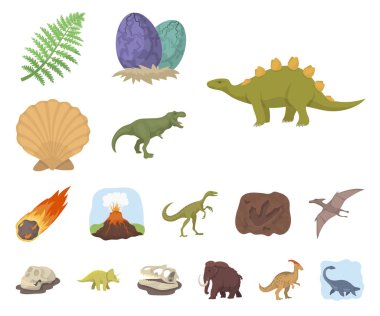 Farklı dinozorlar set koleksiyonu tasarım için simgeleri karikatür. Tarih öncesi hayvan vektör simge stok web çizimi.