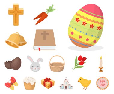 Paskalya set koleksiyonu tasarım için bir Hıristiyan tatil karikatür simgeleri olduğunu. Paskalya öznitelikleri sembol stok web illüstrasyon vektör.