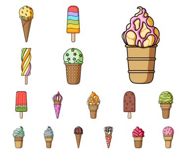 Set koleksiyonu tasarım için farklı dondurma karikatür simgeler. Tatlı ve tatlılık sembol stok web illüstrasyon vektör.