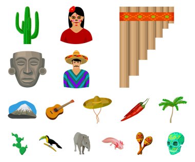 Set koleksiyonu tasarım için ülke Meksika karikatür simgeler. Meksika ve dönüm noktası sembol stok web illüstrasyon vektör.