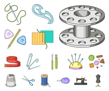 Dikiş, atelier karikatür simgeleri toplama tasarımı için ayarlayın. Araç kiti vektör simge stok web çizim.