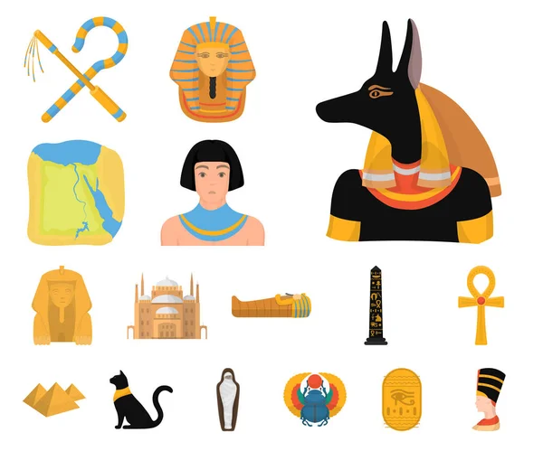Iconos de dibujos animados del Antiguo Egipto en la colección de conjuntos para el diseño. El reinado de Faraón vector símbolo stock web ilustración . — Vector de stock