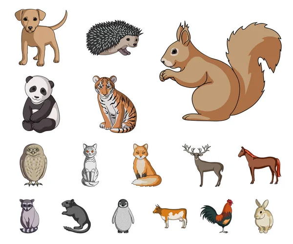 Realistyczne Zwierząt Kreskówki Ikony Kolekcja Zestaw Projektowania Zwierzęta Dzikie Domowe — Wektor stockowy