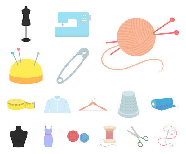 Atelier and sewing cartoon icons in set collection for design. Equipment and tools for sewing vector symbol stock  illustration.