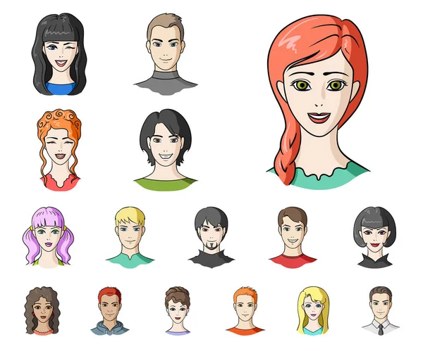 Avatar y la cara iconos de dibujos animados en la colección de conjuntos para el diseño. Una persona apariencia vector símbolo stock web ilustración . — Vector de stock