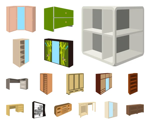 Iconos de dibujos animados de muebles de dormitorio en colección de conjuntos para el diseño. Muebles de madera modernos vector isométrico símbolo stock web ilustración . — Vector de stock
