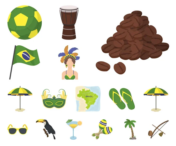 Land Brazilië cartoon pictogrammen in set collectie voor design. Reizen en bezienswaardigheden Brazilië symbool voorraad web vectorillustratie. — Stockvector