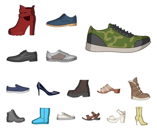 Diferentes zapatos iconos de dibujos animados en la colección de conjuntos para el diseño. Hombres y mujeres zapatos vector símbolo stock web ilustración . — Vector de stock