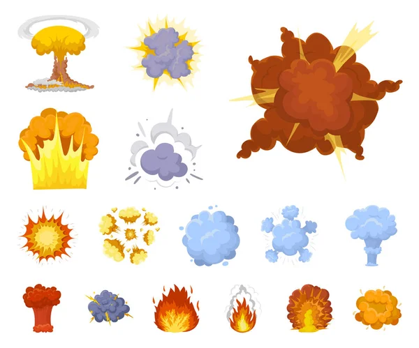 Různé výbuchy karikatura ikony v nastavení kolekce pro design. Flash a plamen symbol akcií webové vektorové ilustrace. — Stockový vektor