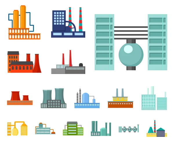 Iconos de dibujos animados de fábrica e instalaciones en la colección de conjuntos para el diseño. Fábrica y equipo vector símbolo stock web ilustración . — Vector de stock