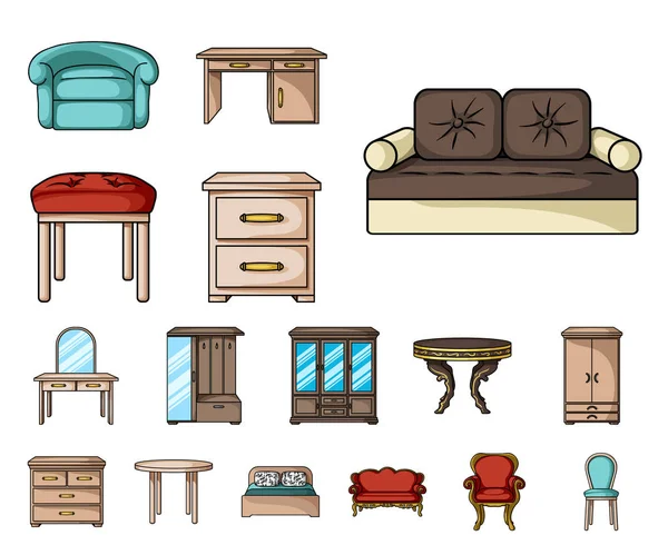 Iconos de dibujos animados de muebles e interiores en la colección de conjuntos para el diseño.Home muebles vector símbolo stock web ilustración . — Vector de stock