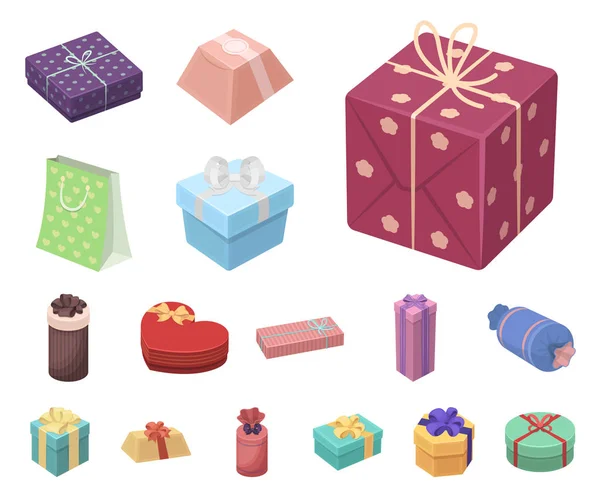 Geschenk und Verpackung Cartoon-Symbole im Set Sammlung für design.bunte Verpackung Vektor Symbol Stock Web-Illustration. — Stockvektor