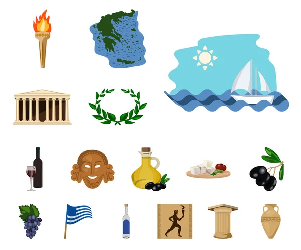 Country Greece cartoon icons in set collection for design.Greece and landmark vector symbol stock web illustration. — Stock Vector