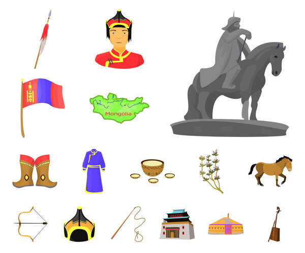 Country Mongolia cartoon icons in set collection for design.Territory and landmark vector symbol stock web illustration.