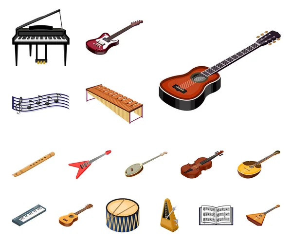 音乐乐器卡通图标集合中的设计 弦与风仪等距矢量符号股票插图 — 图库矢量图片