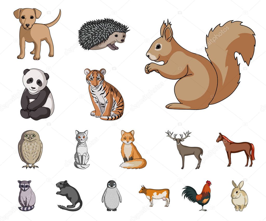 Realistic animals cartoon icons in set collection for design. Wild and domestic animals vector symbol stock  illustration.
