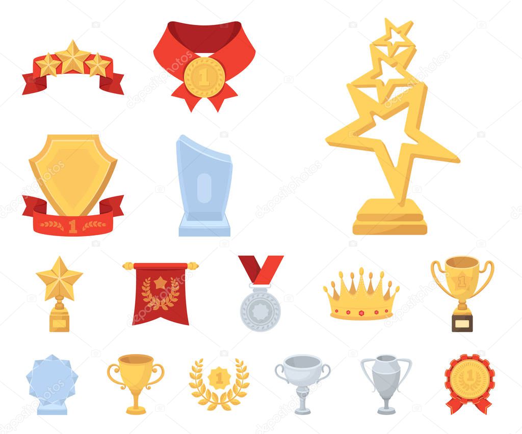 Awards and trophies cartoon icons in set collection for design.Reward and achievement vector symbol stock  illustration.