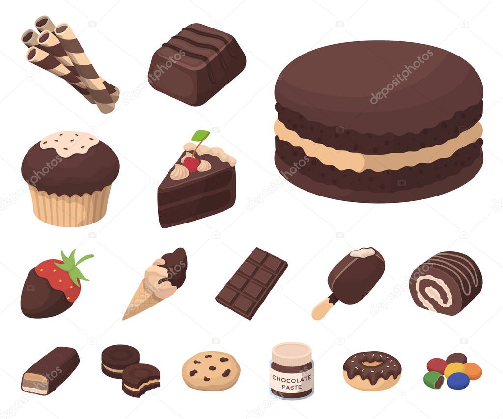 Chocolate Dessert cartoon icons in set collection for design. Chocolate and Sweets vector symbol stock  illustration.
